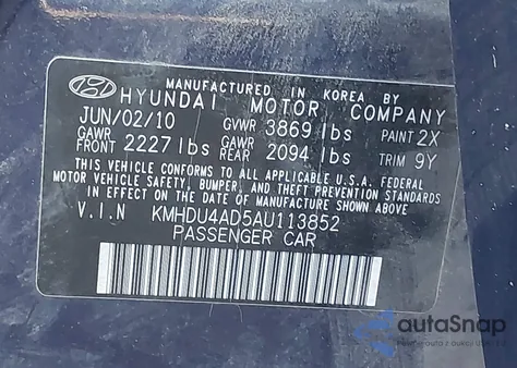 2010 Hyundai Elantra Gls from USA, damaged, VIN KMHDU4AD5AU113852